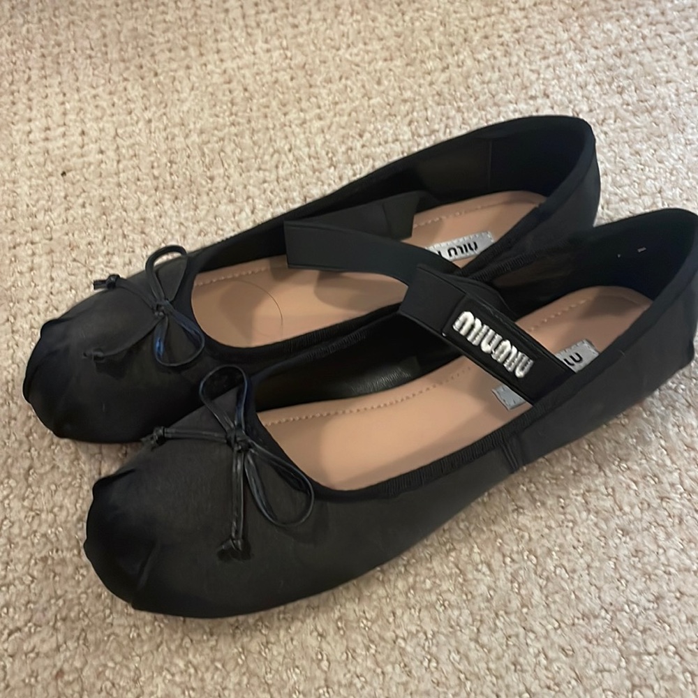Miu miu ballet flats, black satin
